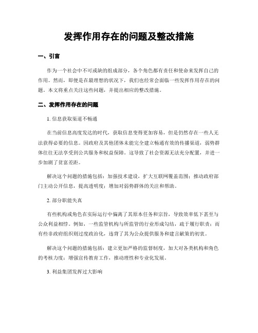 发挥作用存在的问题及整改措施