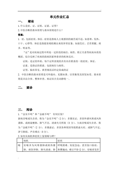 慕课福建中医药大学中医诊断学单元作业