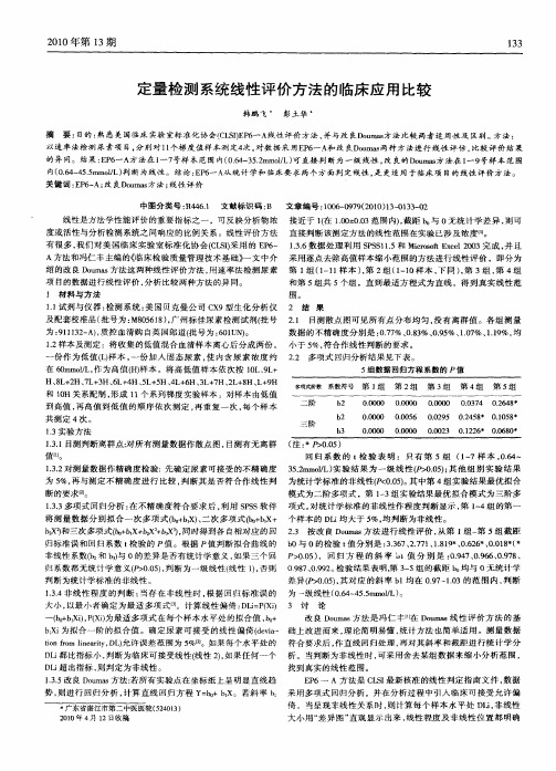 定量检测系统线性评价方法的临床应用比较