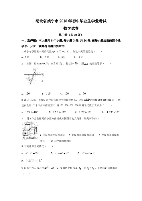 2018年湖北省咸宁市中考数学试题含答案(Word版)