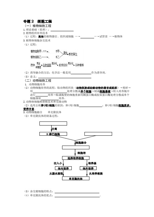 专题2  细胞工程填空