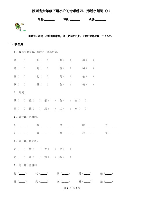 陕西省六年级语文下册小升初专项练习：形近字组词(1)