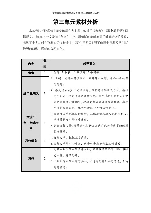 最新部编版六年级语文下册 第三单元教材分析