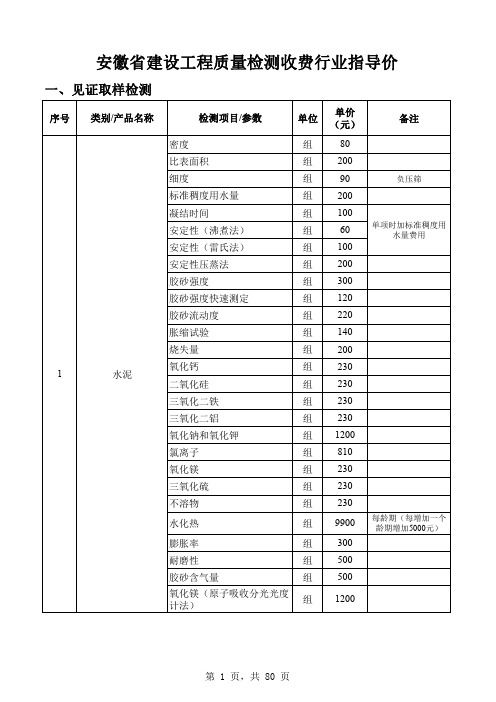 安徽省建设工程质量检测收费行业指导价