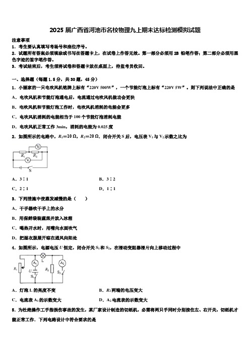 2025届广西省河池市名校物理九上期末达标检测模拟试题含解析