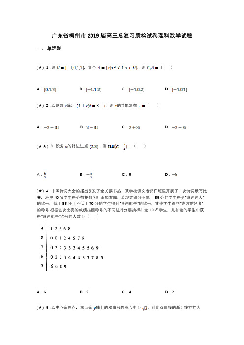 广东省梅州市2019届高三总复习质检试卷理科数学试题