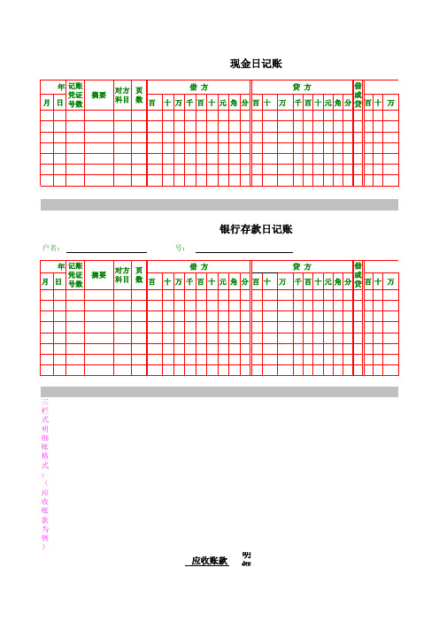 总账、明细账(三栏、多栏、数量金额)、日记账格式