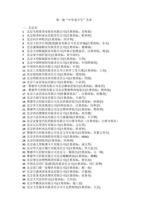 第一批、第二批中华老字号名单