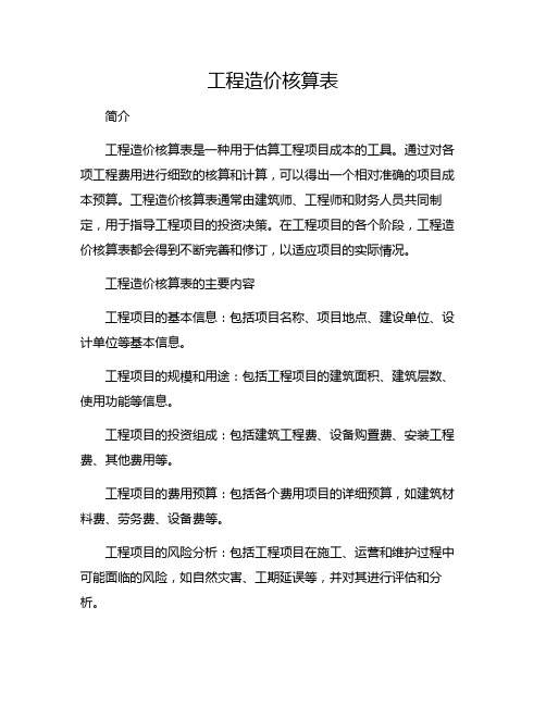 工程造价核算表