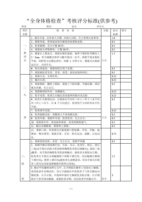 “全身体格检查”考核评分标准