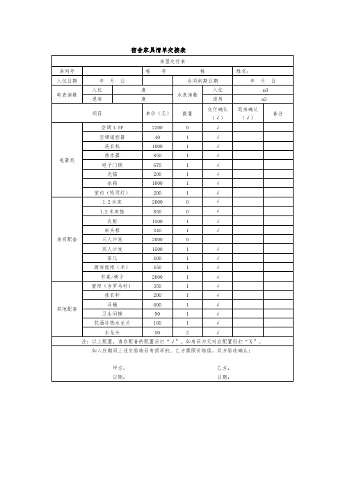 宿舍家具清单交接表模版