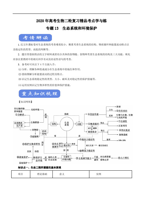 2020年高考生物二轮复习精品考点学与练 专题13 生态系统和环境保护(解析版)