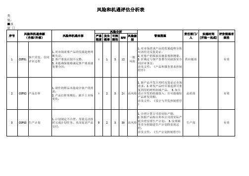 风险和机遇评估分析表--质量、环境、过程