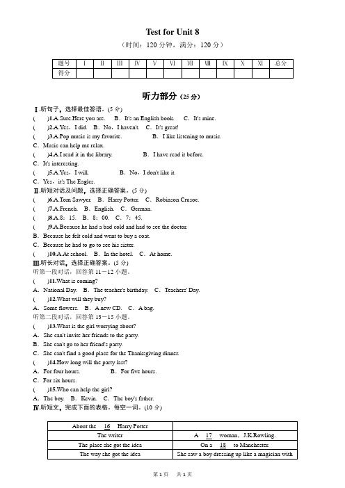 新目标英语八年级下Unit8单元测试题及答案(含听力原文)