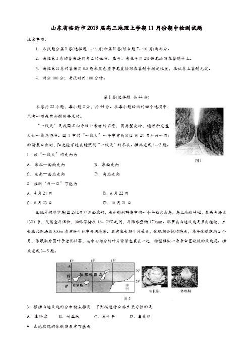 山东省临沂市2019届高三地理上学期11月份期中检测试题(有答案)