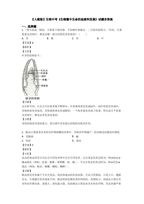 【人教版】生物中考《生物圈中生命的延续和发展》试题含答案