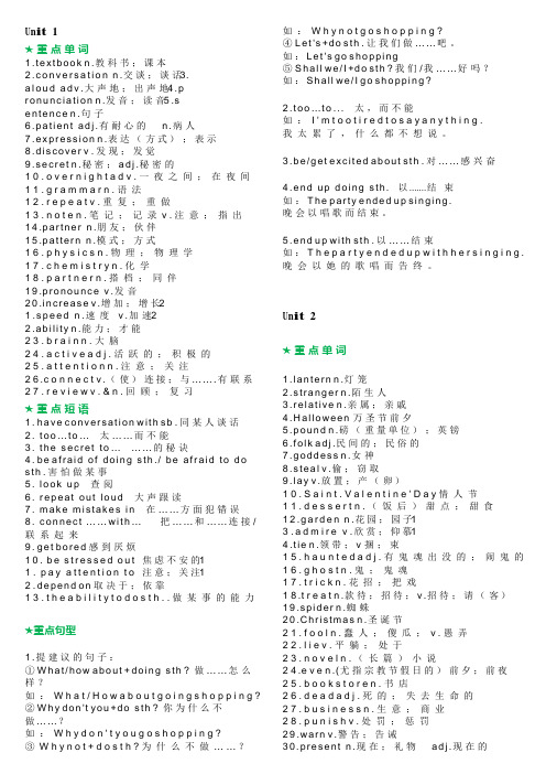 (完整word版)人教版九年级英语全册重点单词+短语+句型(可编辑修改word版)