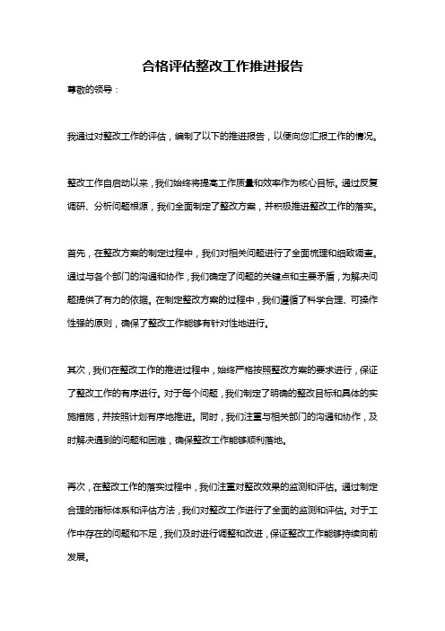 合格评估整改工作推进报告