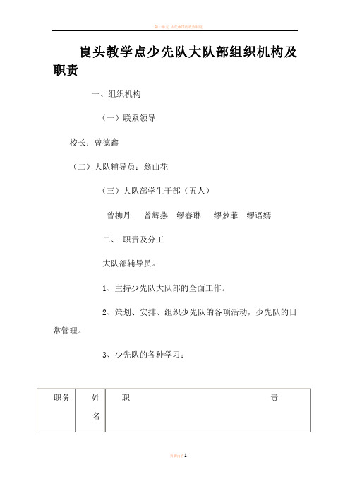 峎头教学点少先队大队部组织机构及职责