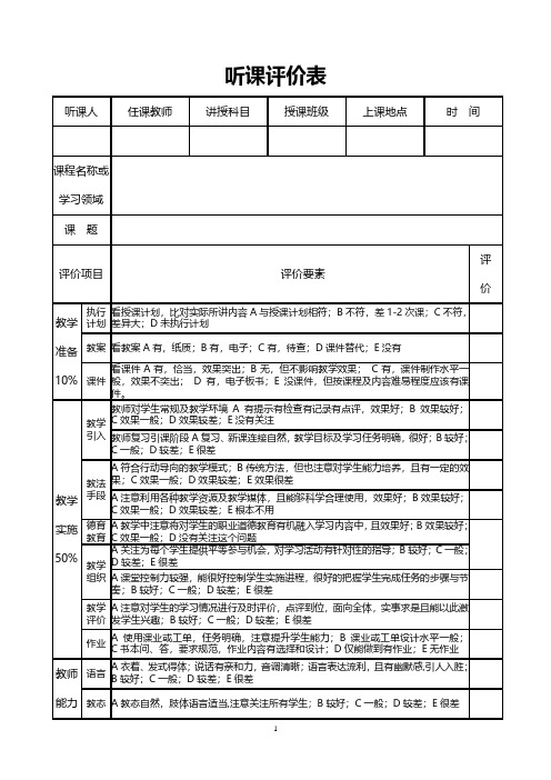 教师听课评价表模板(2020年10月整理).pdf