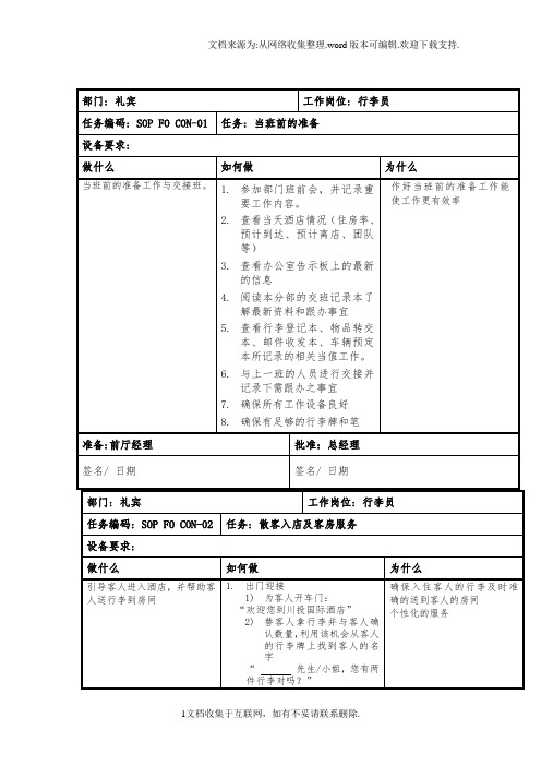 【酒店】XX酒店礼宾部SOP