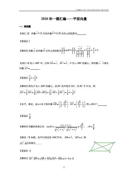 上海2020高三数学一模分类汇编-平面向量、复数(详答版)