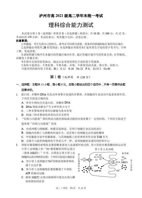 2021级泸州市物理高二理综(考试)