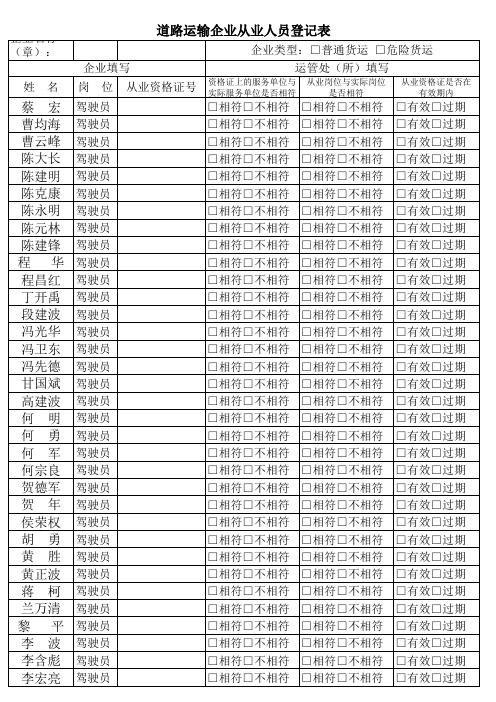 道路运输企业从业人员登记表