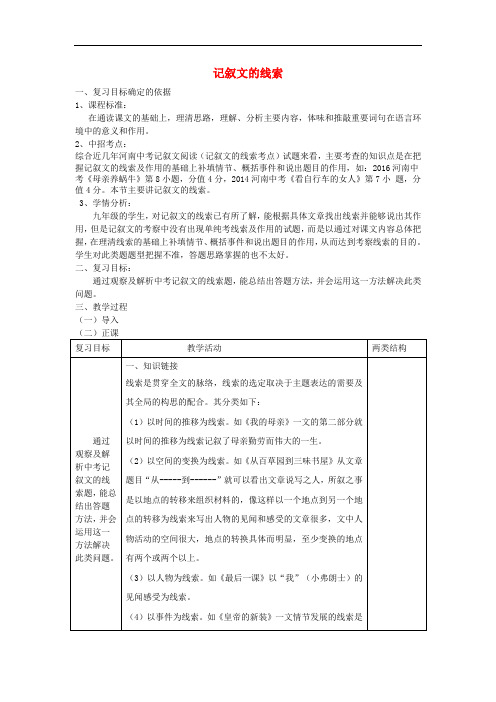 中考语文 专题复习三 记叙文阅读 线索的作用教案设计