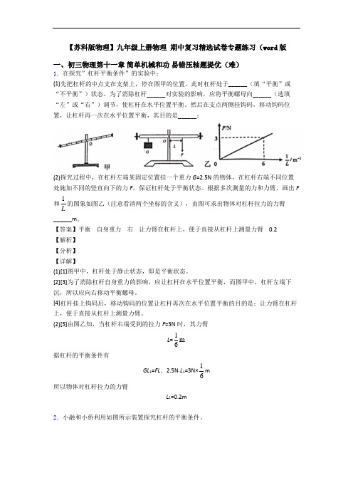 【苏科版物理】九年级上册物理 期中复习精选试卷专题练习(word版