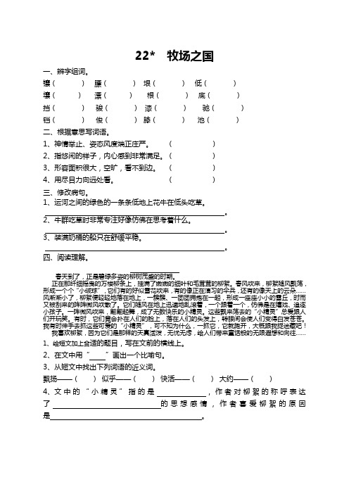 部编版四年级语文下册《22牧场之国》课时练及答案(新人教)