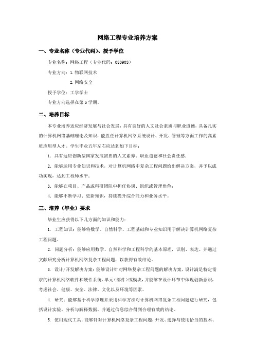 网络工程专业培养方案