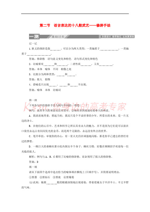 2019_2020学年高中语文第六课语言的艺术2语言表达的十八般武艺__修辞手法练习含解析新人教版选