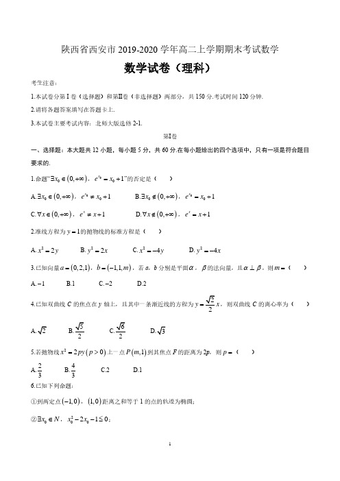 陕西省西安市2019-2020学年高二上学期期末考试数学(理)试题及答案