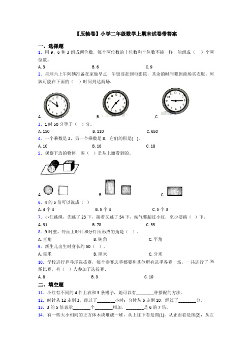 【压轴卷】小学二年级数学上期末试卷带答案