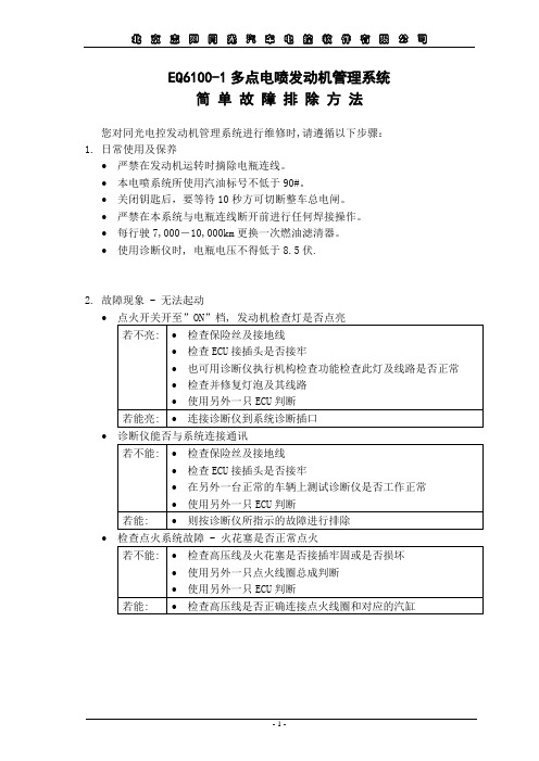 EQ6100-1发动机电喷系统简单故障排除方法