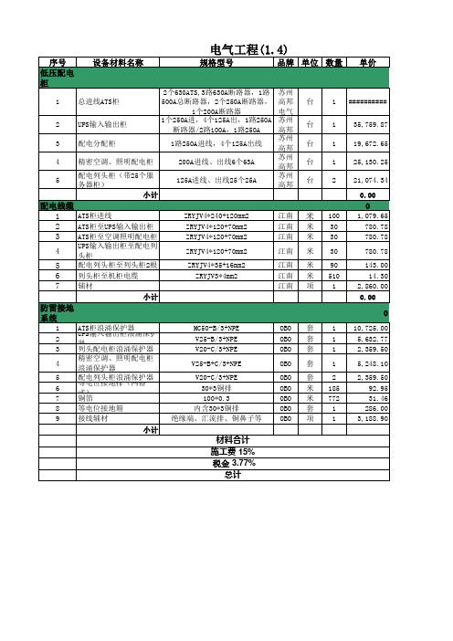 机房预算报价清单 内部