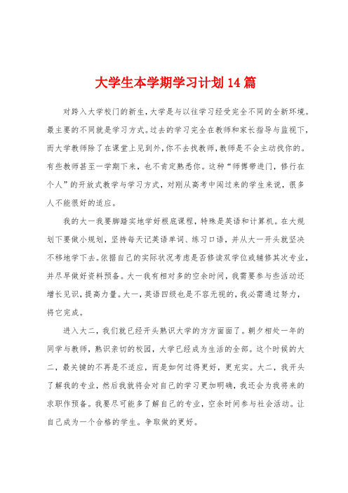 大学生本学期学习计划14篇