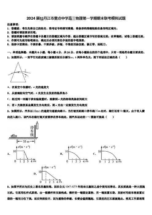 2024届牡丹江市重点中学高三物理第一学期期末联考模拟试题含解析