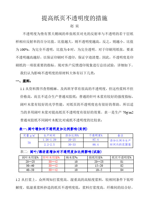 提高纸页不透明度措施(实例)