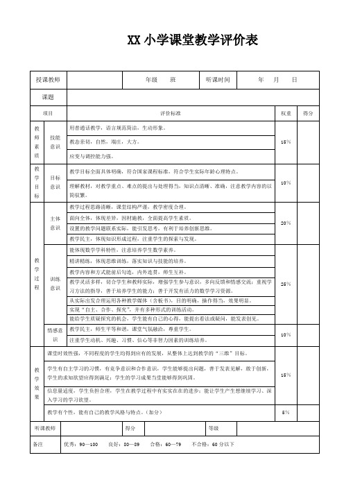 (评课)课堂教学评价表示例