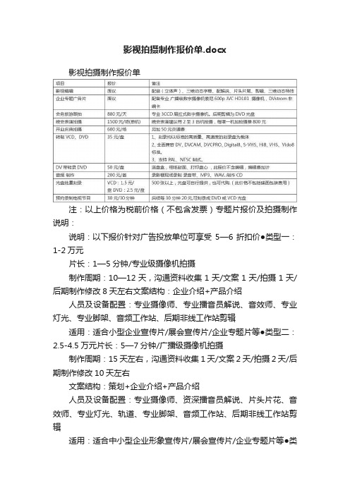 影视拍摄制作报价单.docx