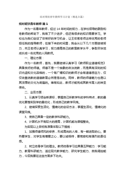 结对帮扶青年教师学习计划（精选3篇）