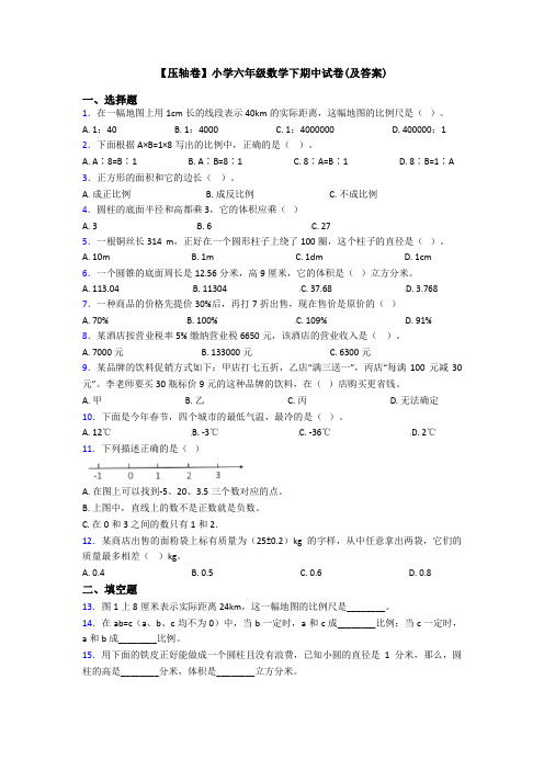 【压轴卷】小学六年级数学下期中试卷(及答案)