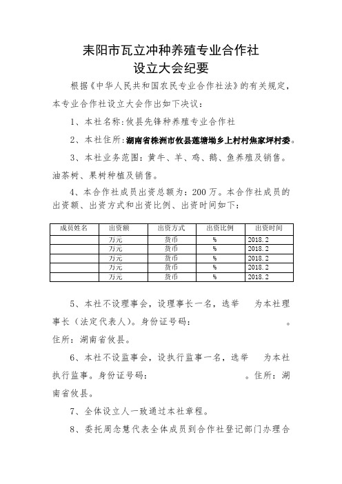 9设立大会纪要模板(全体成员签字)