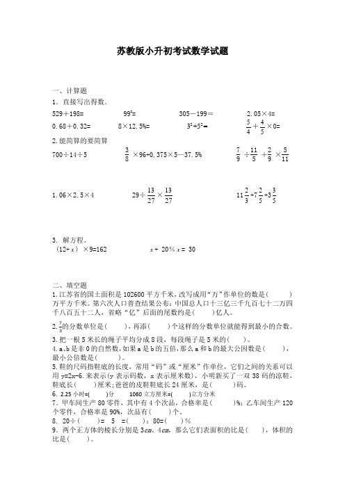 苏教版小升初数学试卷(含答案解析)