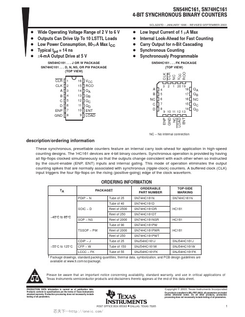 SN74HC161N,SN74HC161NSR,SN74HC161PWT,SN74HC161DRE4,SN74HC161DRG4,SN74HC161PWR, 规格书,Datasheet 资料