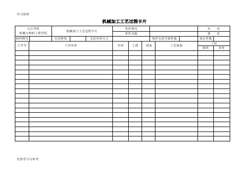 机械加工工艺过程及工序卡片模板资料