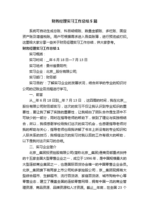 财务经理实习工作总结5篇