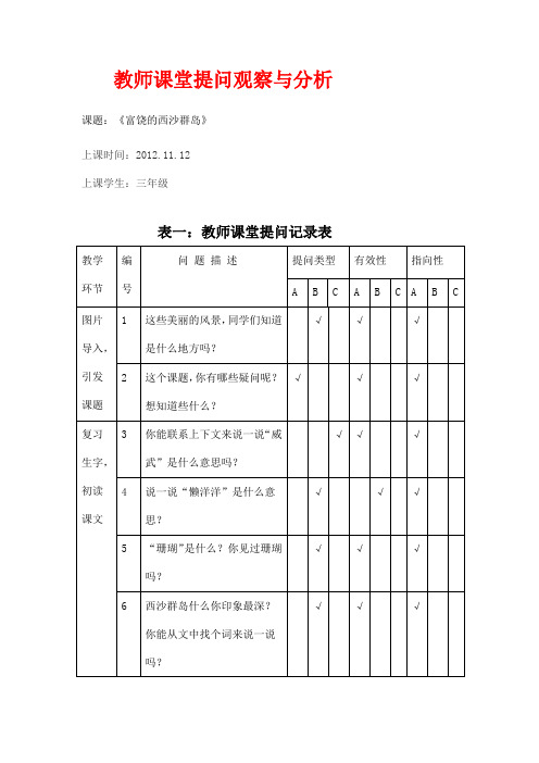 教师课堂提问观察与分析